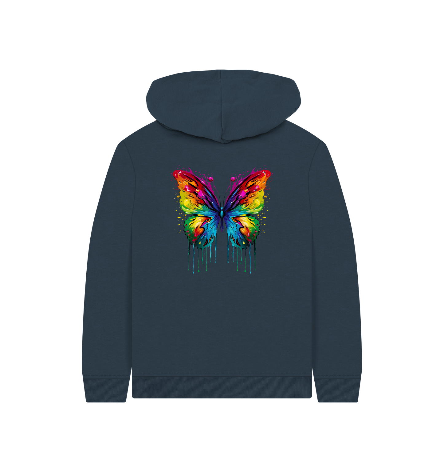 Navy Blue Colour Drip Rogue Butterfly - Kids Pullover Hoody