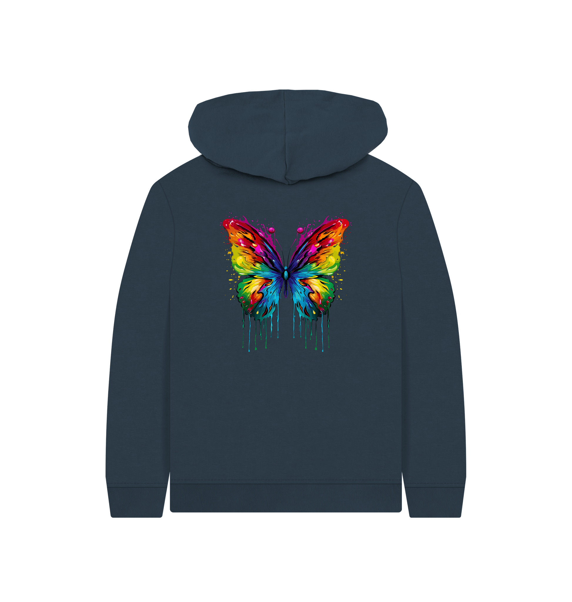 Navy Blue Colour Drip Rogue Butterfly - Kids Pullover Hoody