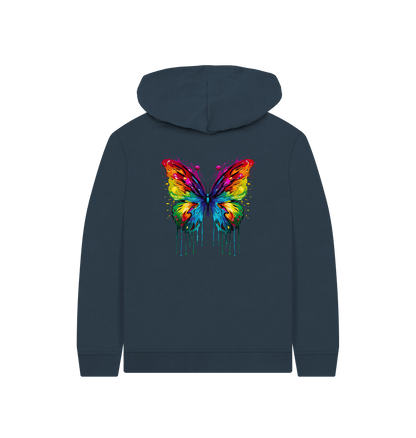 Navy Blue Colour Drip Rogue Butterfly - Kids Pullover Hoody