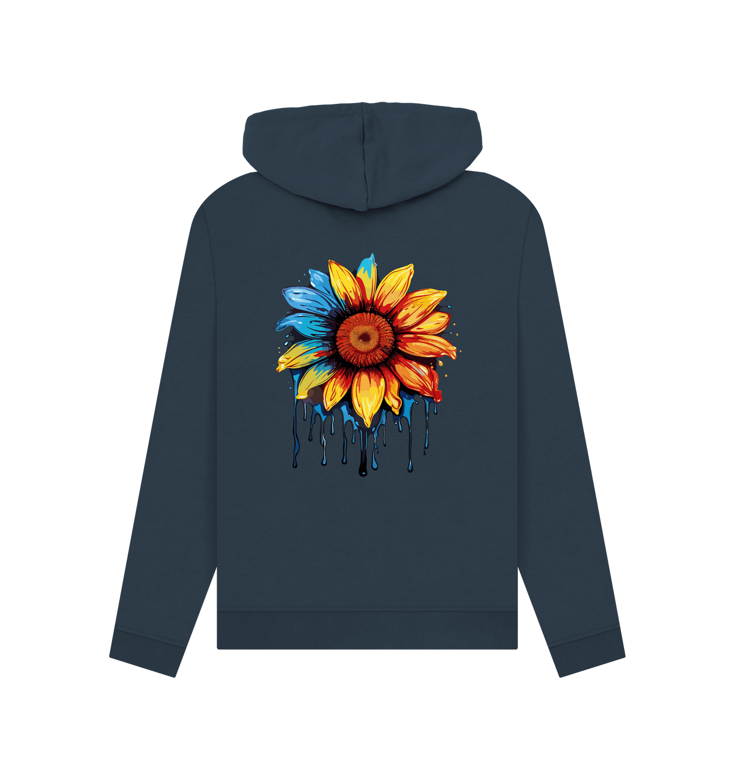 Navy Blue Colour Drip Flower Power - Womens Pullover Hoody