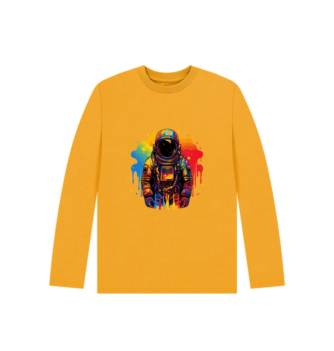 Mustard Colour Drip Spaceman - Kids Organic Long Sleeve T-shirt