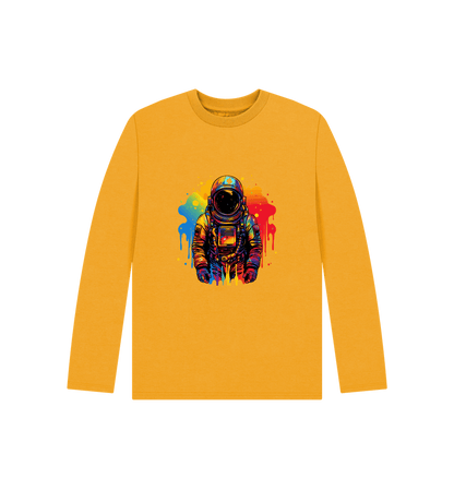 Mustard Colour Drip Spaceman - Kids Organic Long Sleeve T-shirt