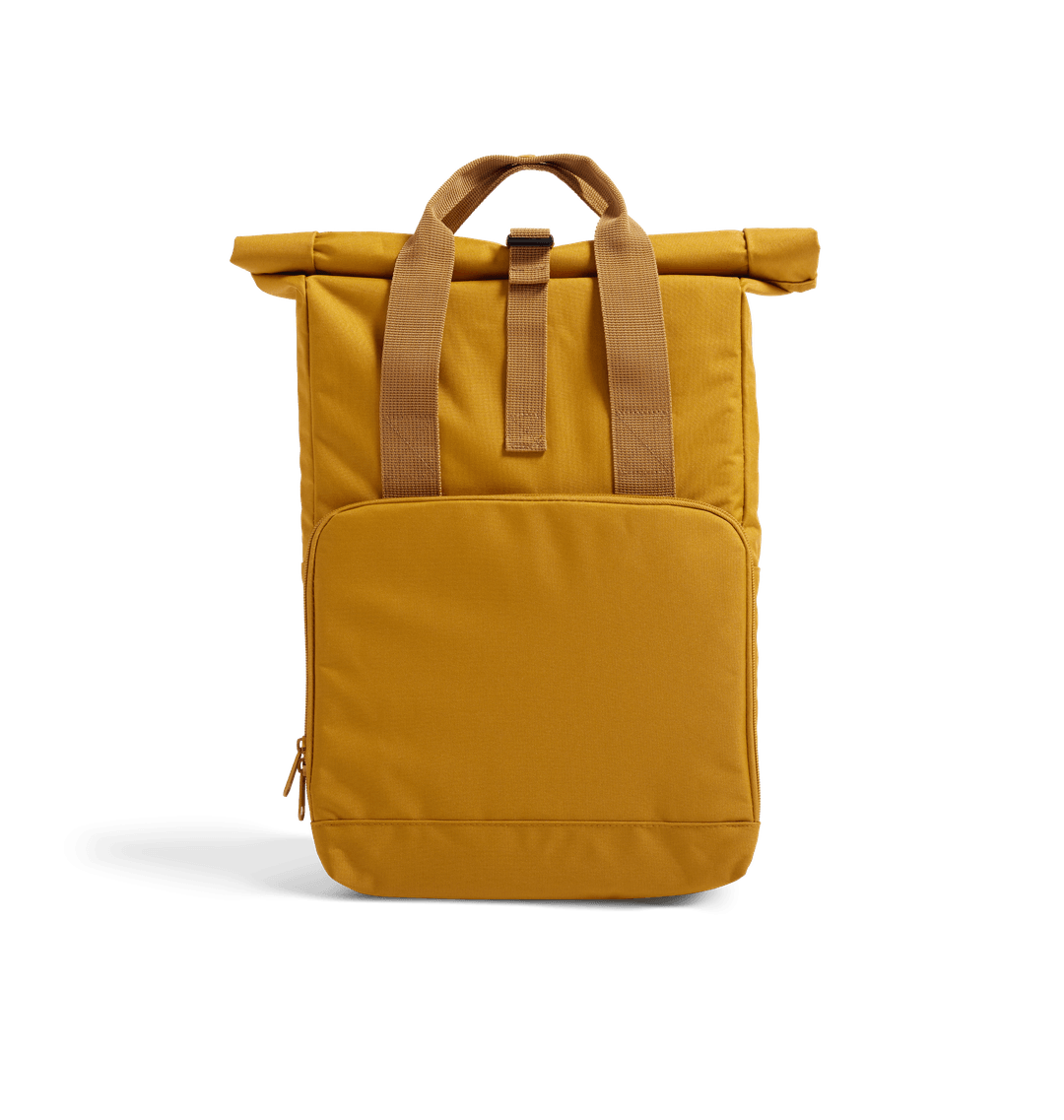 Mustard Plain Recycled Twin handle Roll-Top Backpack