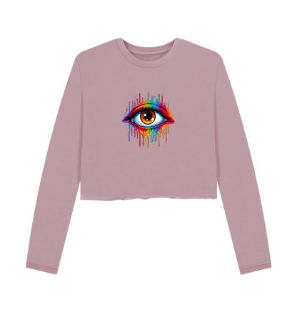 Mauve Colour Drip Eye Spy - Women's Boxy Jumper