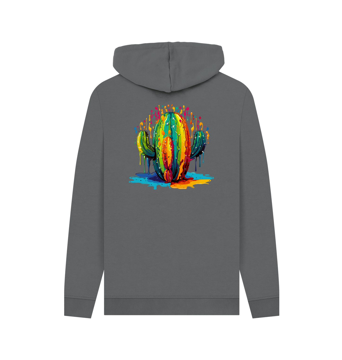 Slate Grey Colour Drip Cactus - Mens Pullover Hoodie