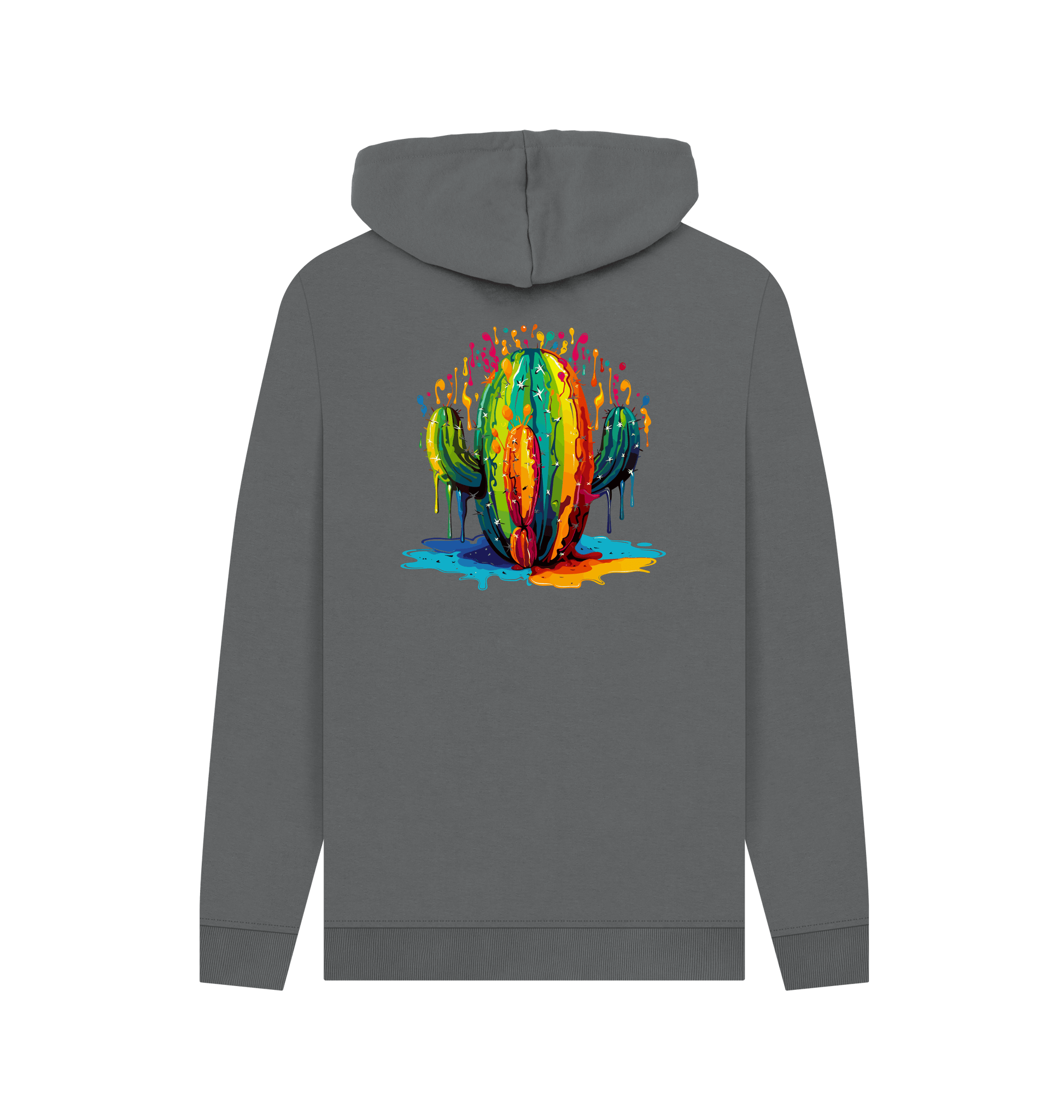 Slate Grey Colour Drip Cactus - Mens Pullover Hoodie