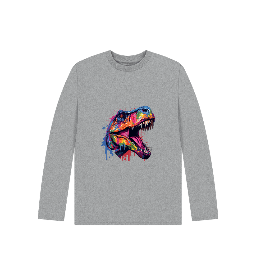 Athletic Grey Colour Drip T-Rex - Kids Organic Long Sleeve T-shirt