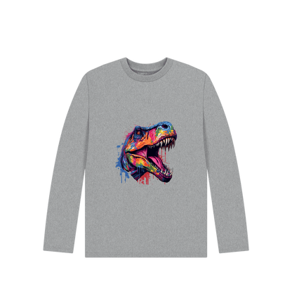 Athletic Grey Colour Drip T-Rex - Kids Organic Long Sleeve T-shirt