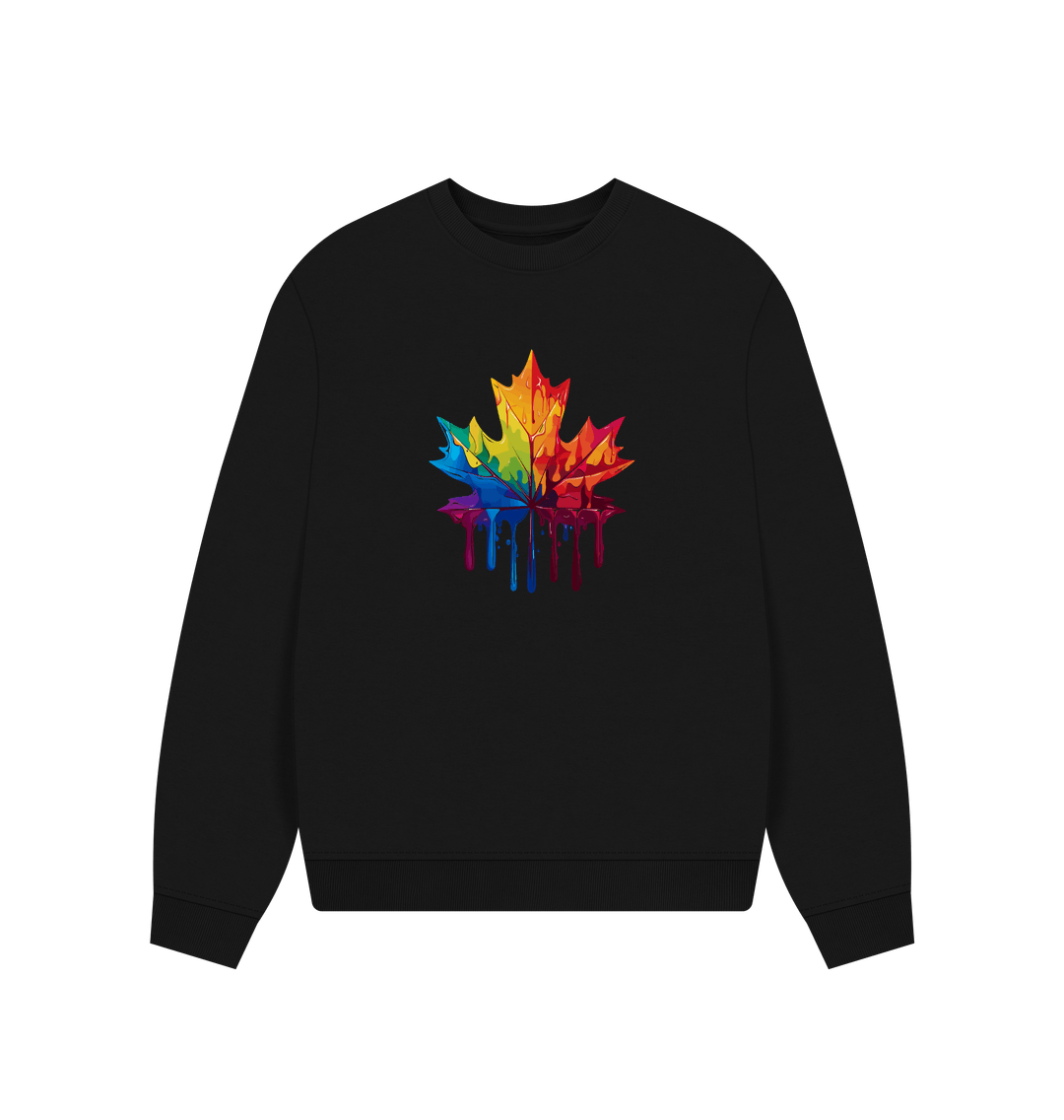 Black Colour Drip Autumn Leaf - Women's Oversized Jumper