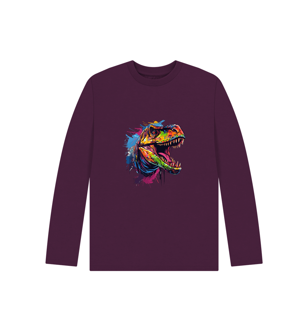 Purple Colour Drip Dinosaur - Kids Organic Long Sleeve T-shirt