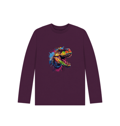 Purple Colour Drip Dinosaur - Kids Organic Long Sleeve T-shirt