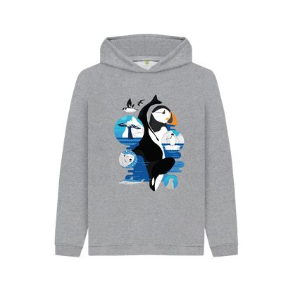 Gray hoodie with Arctic animal design