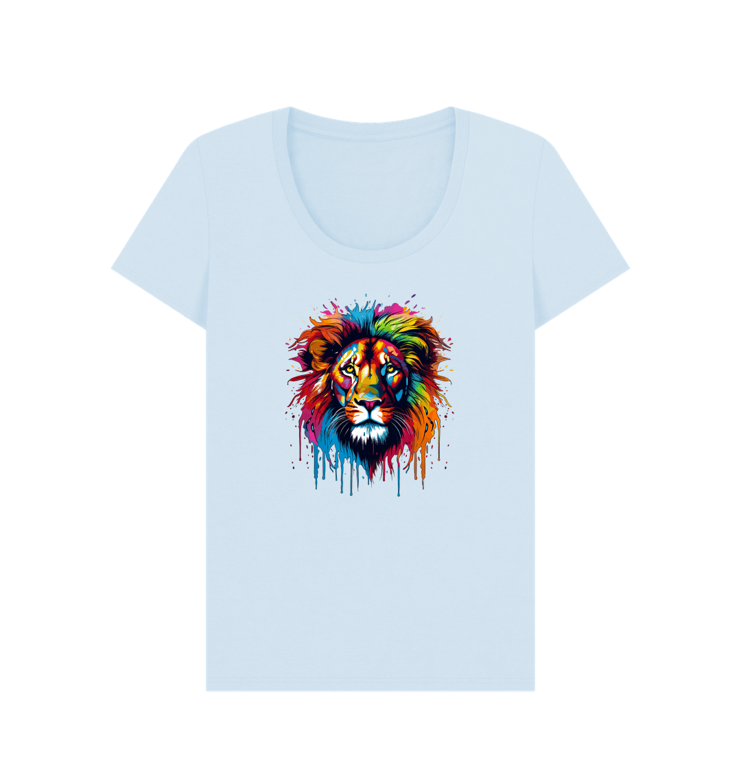 Sky Blue Colour Drip Lion - Women's Scoop Neck T-shirt