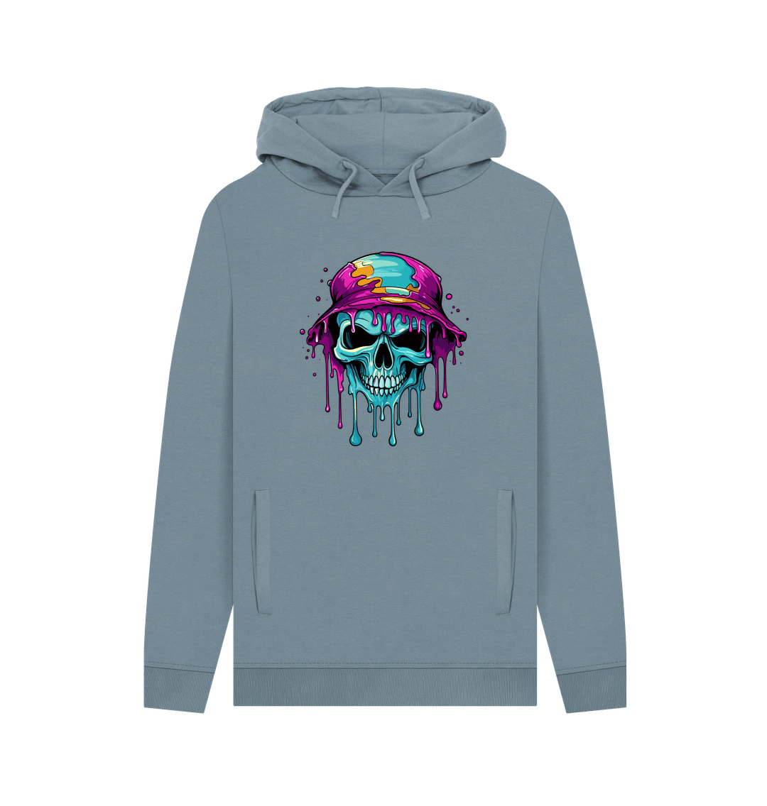 Stone Blue Colour Drip Skull Hat - Men's Pullover Hoodie