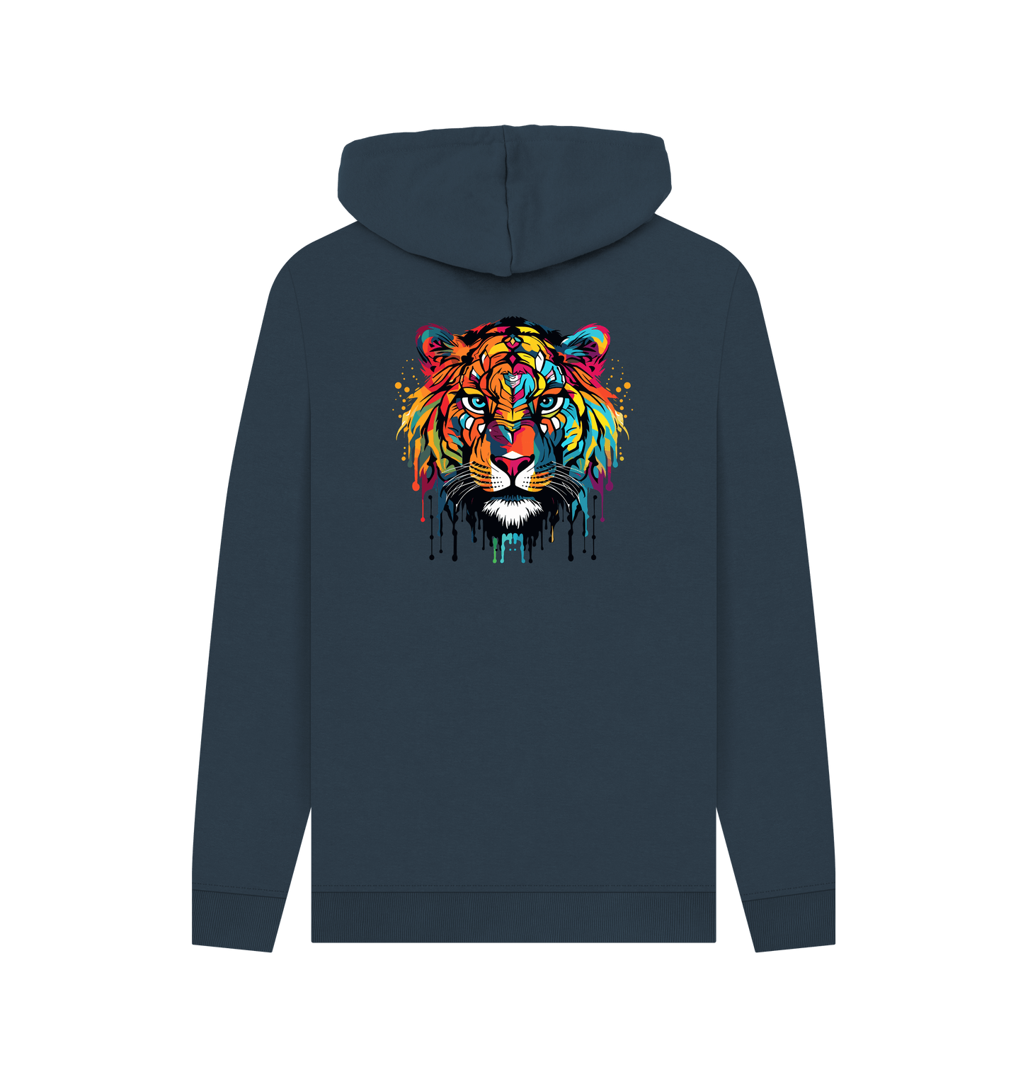 Navy Colour Drip Wild Tiger - Men's Pullover Hoodie