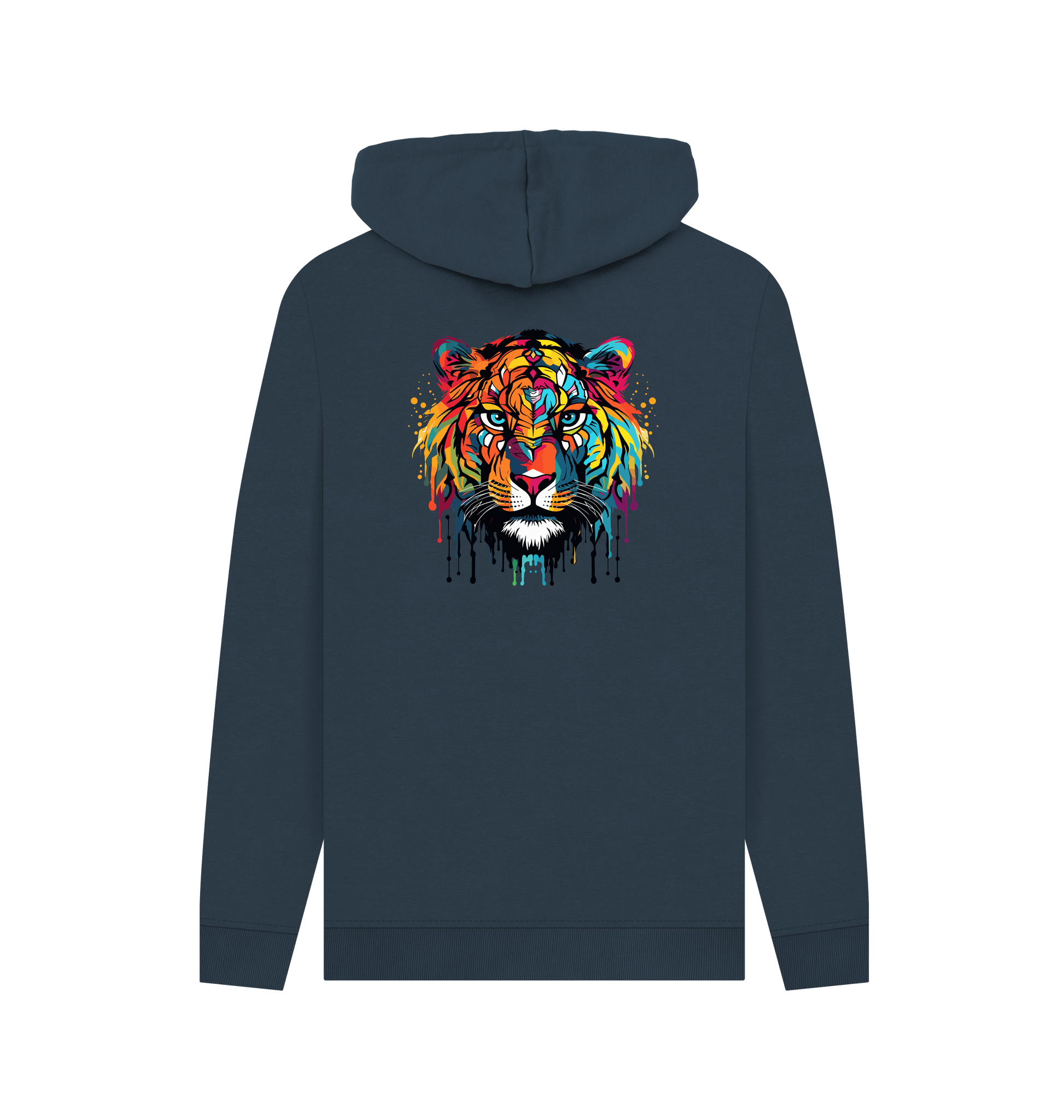 Navy Colour Drip Wild Tiger - Men's Pullover Hoodie