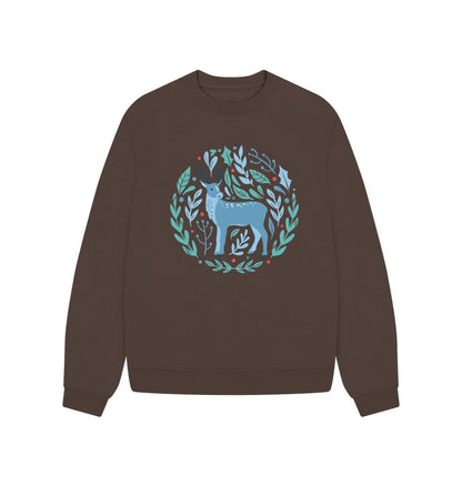 Chocolate Reindeer Motif - Women's Oversized Jumper