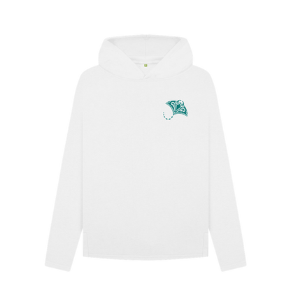 White hoodie with green embroidered design