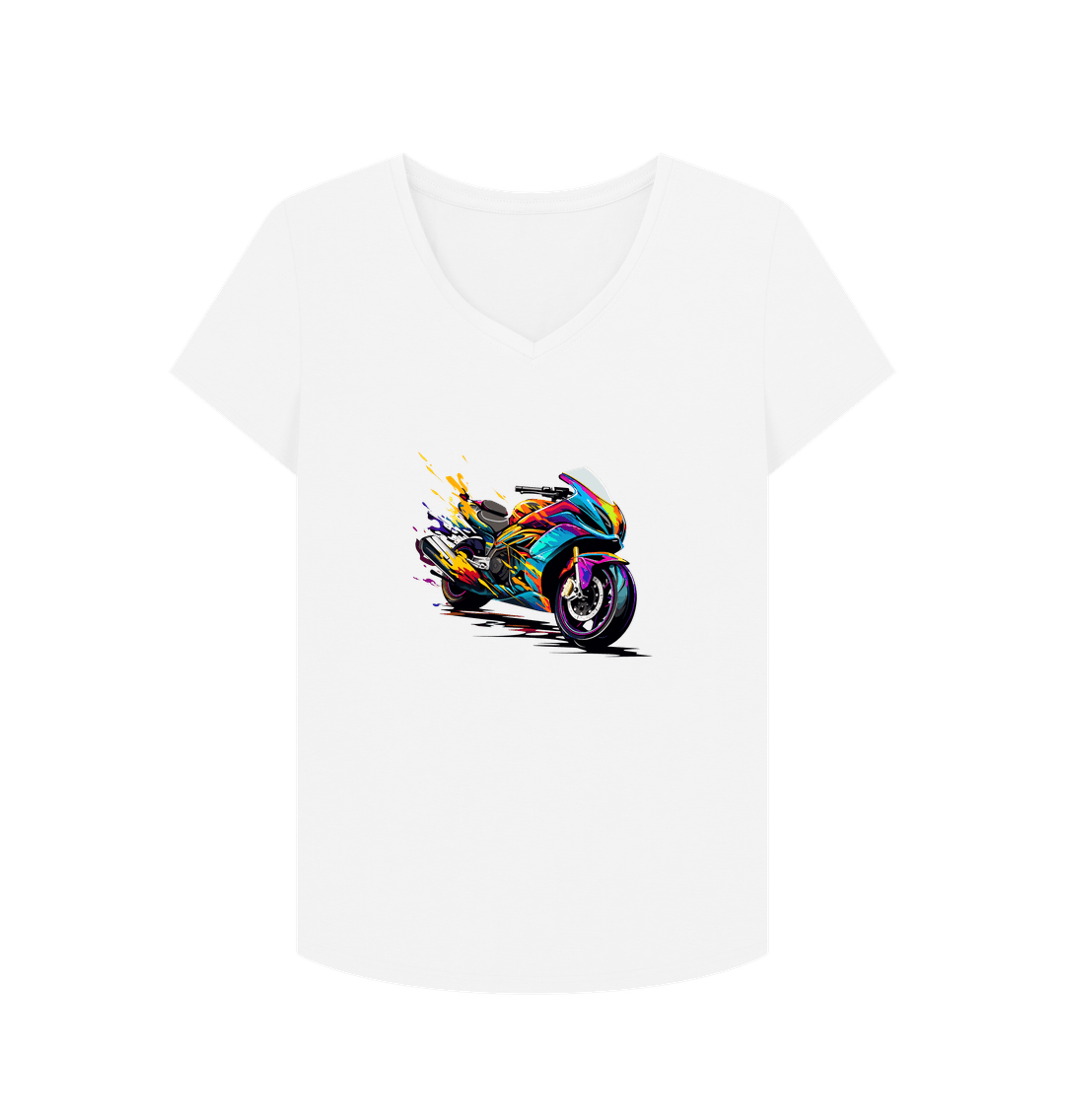 White Colour Drip Speed Demon - Women's V-Neck T-shirt