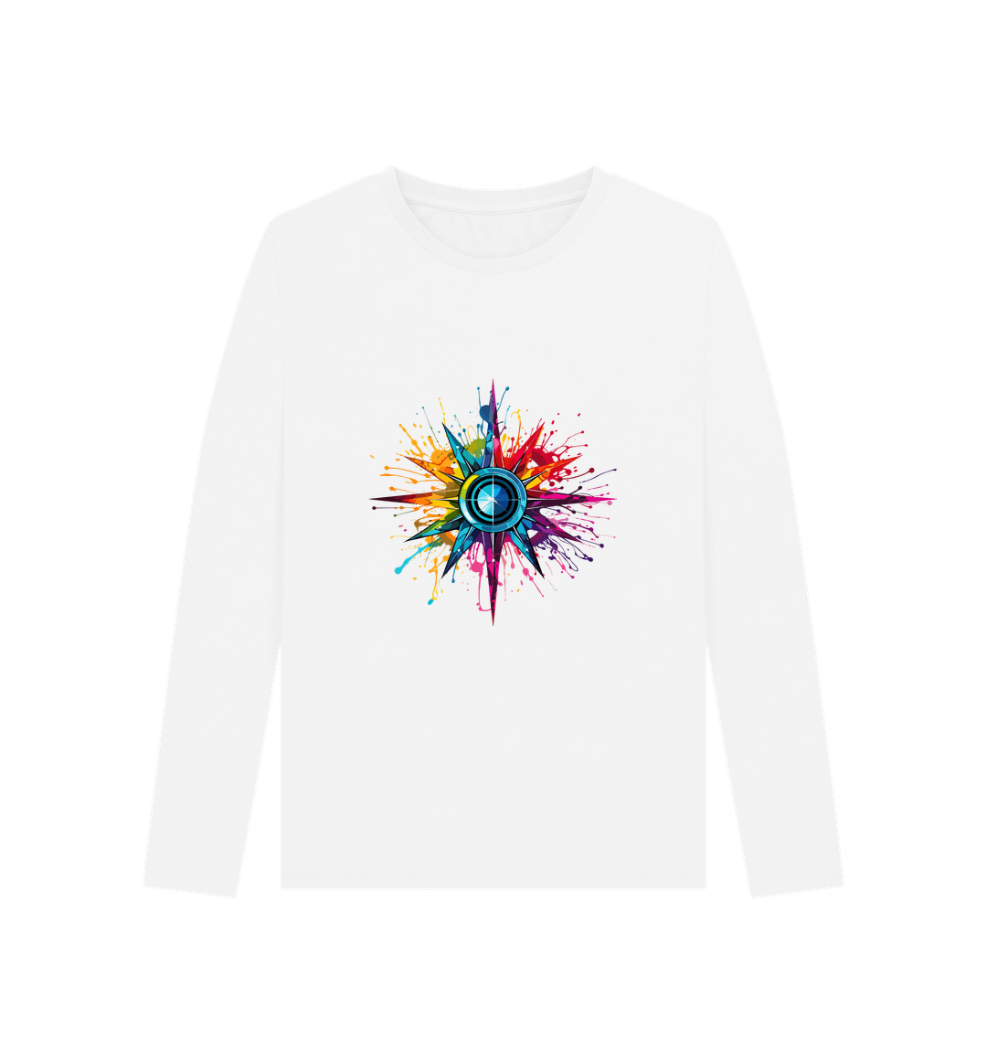 White Colour Drip Compass - Women's Long Sleeve T-shirt