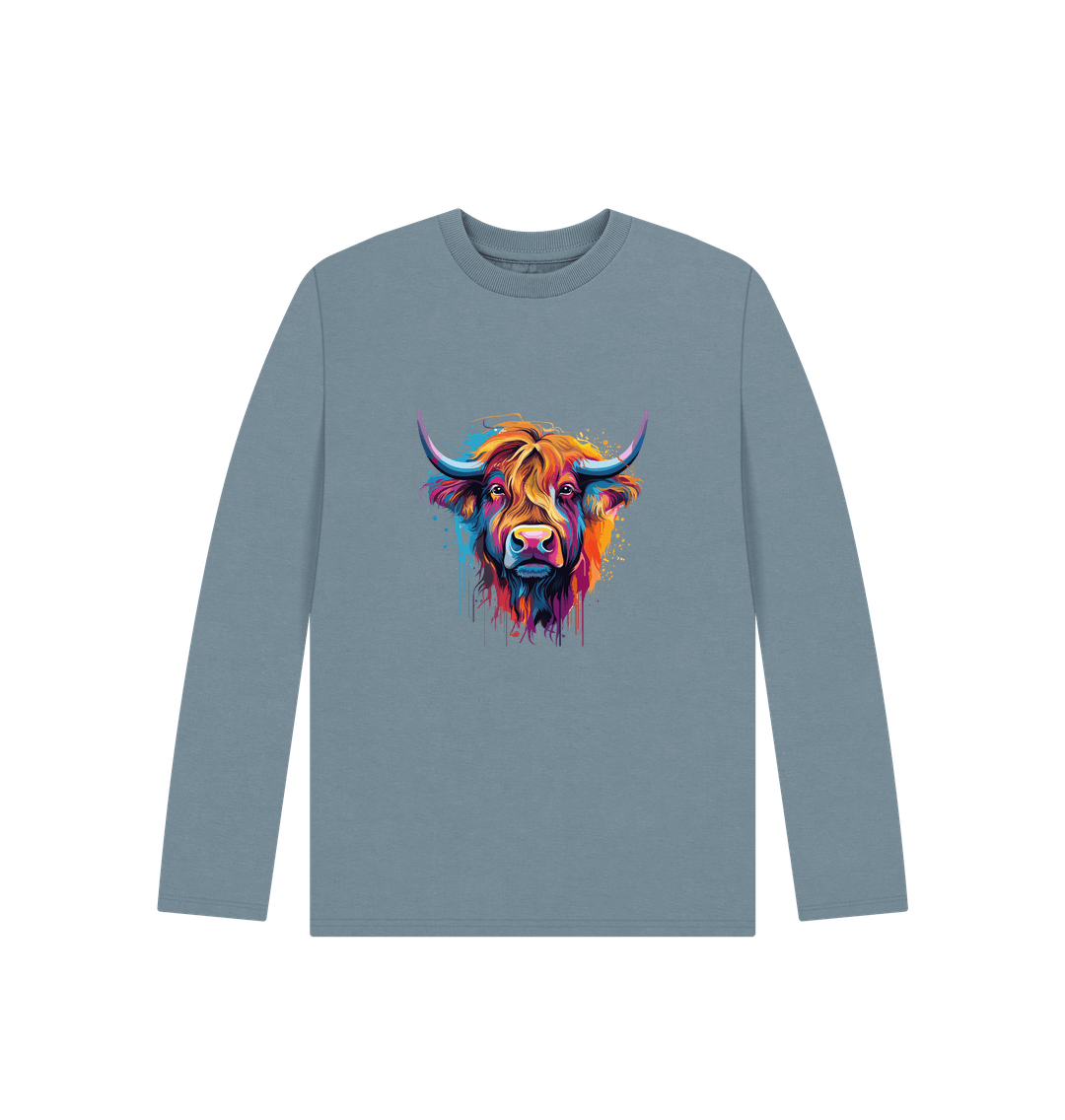 Stone Blue Colour Drip Bull - Kids Organic Long Sleeve T-shirt