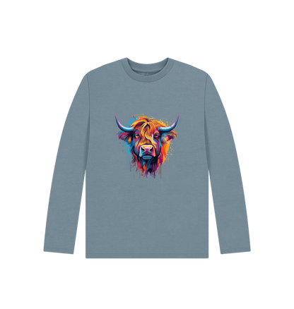 Stone Blue Colour Drip Bull - Kids Organic Long Sleeve T-shirt