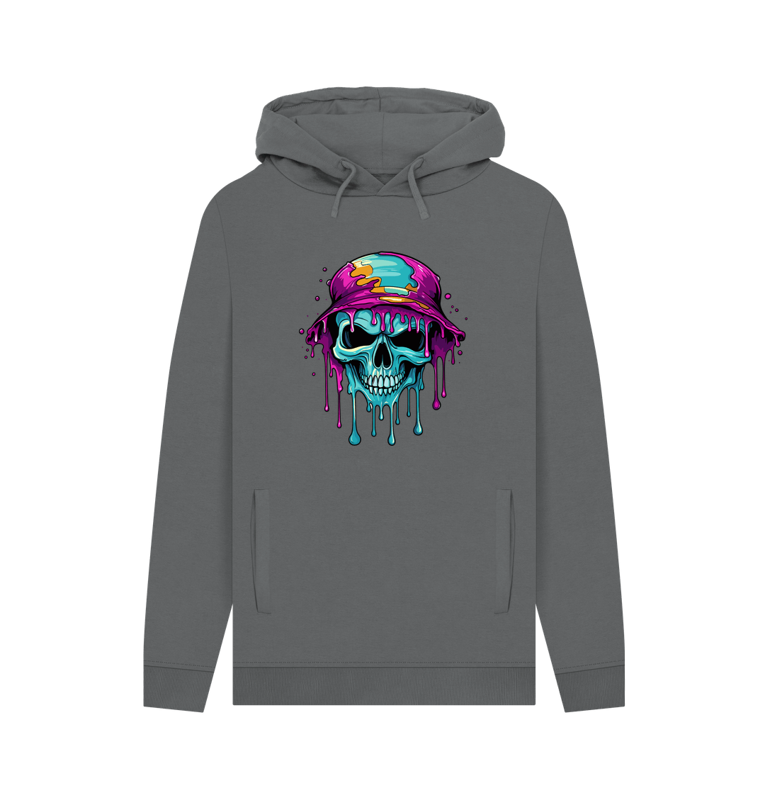 Slate Grey Colour Drip Skull Hat - Men's Pullover Hoodie