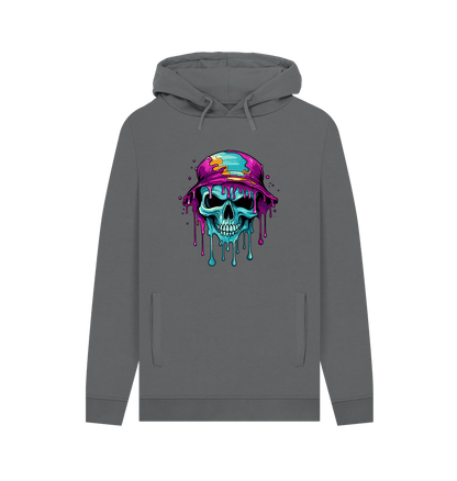 Slate Grey Colour Drip Skull Hat - Men's Pullover Hoodie