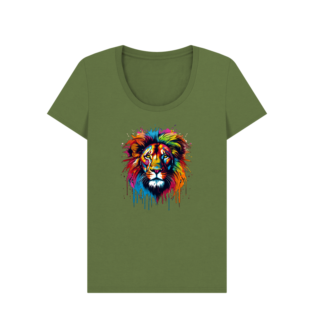 Khaki Colour Drip Lion - Women's Scoop Neck T-shirt