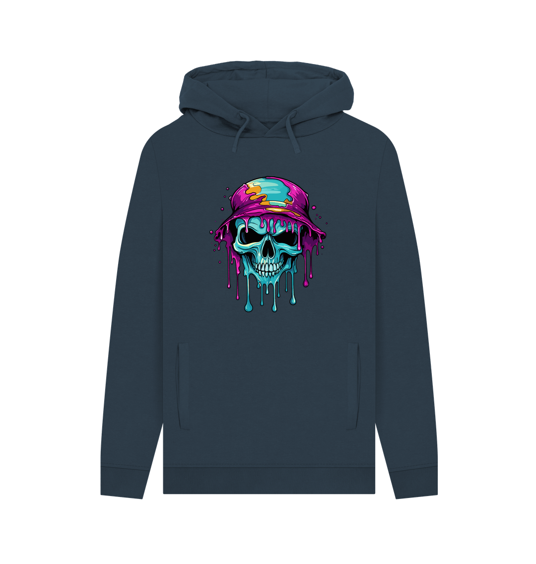 Navy Colour Drip Skull Hat - Men's Pullover Hoodie