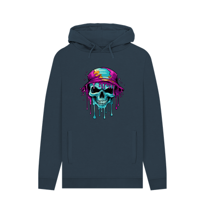 Navy Colour Drip Skull Hat - Men's Pullover Hoodie