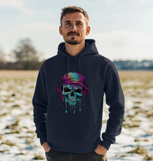 Colour Drip Skull Hat - Men's Pullover Hoodie