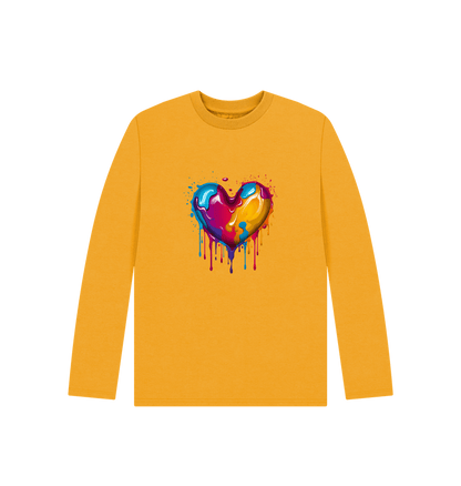 Mustard Colour Drip Heart - Kids Organic Long Sleeve T-shirt