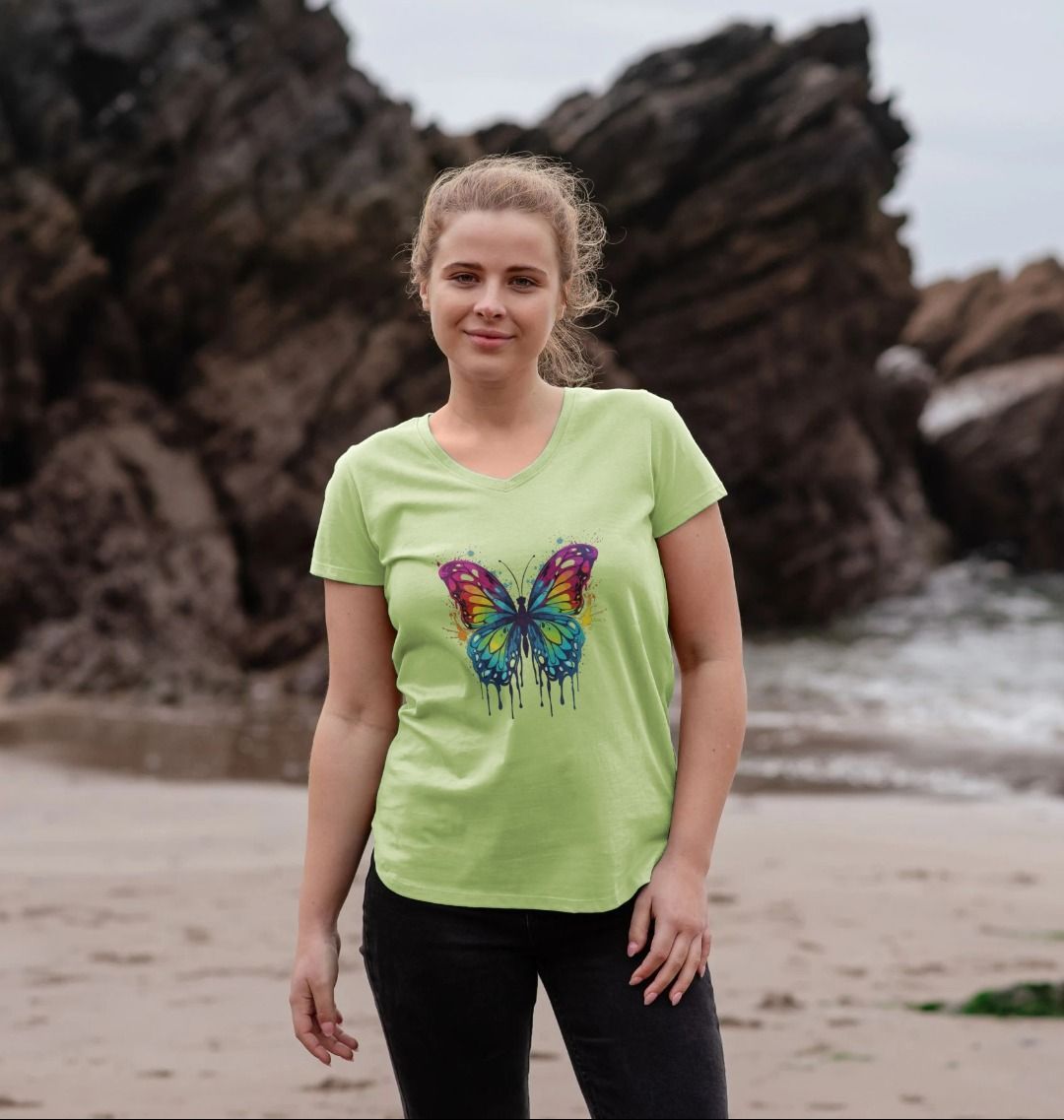 Colour Drip Orchard Butterfly - Women's V-Neck T-shirt