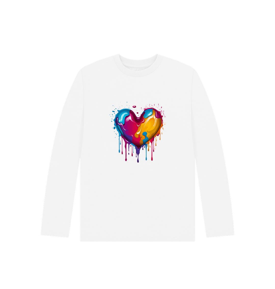 White Colour Drip Heart - Kids Organic Long Sleeve T-shirt