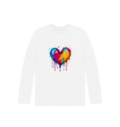 White Colour Drip Heart - Kids Organic Long Sleeve T-shirt