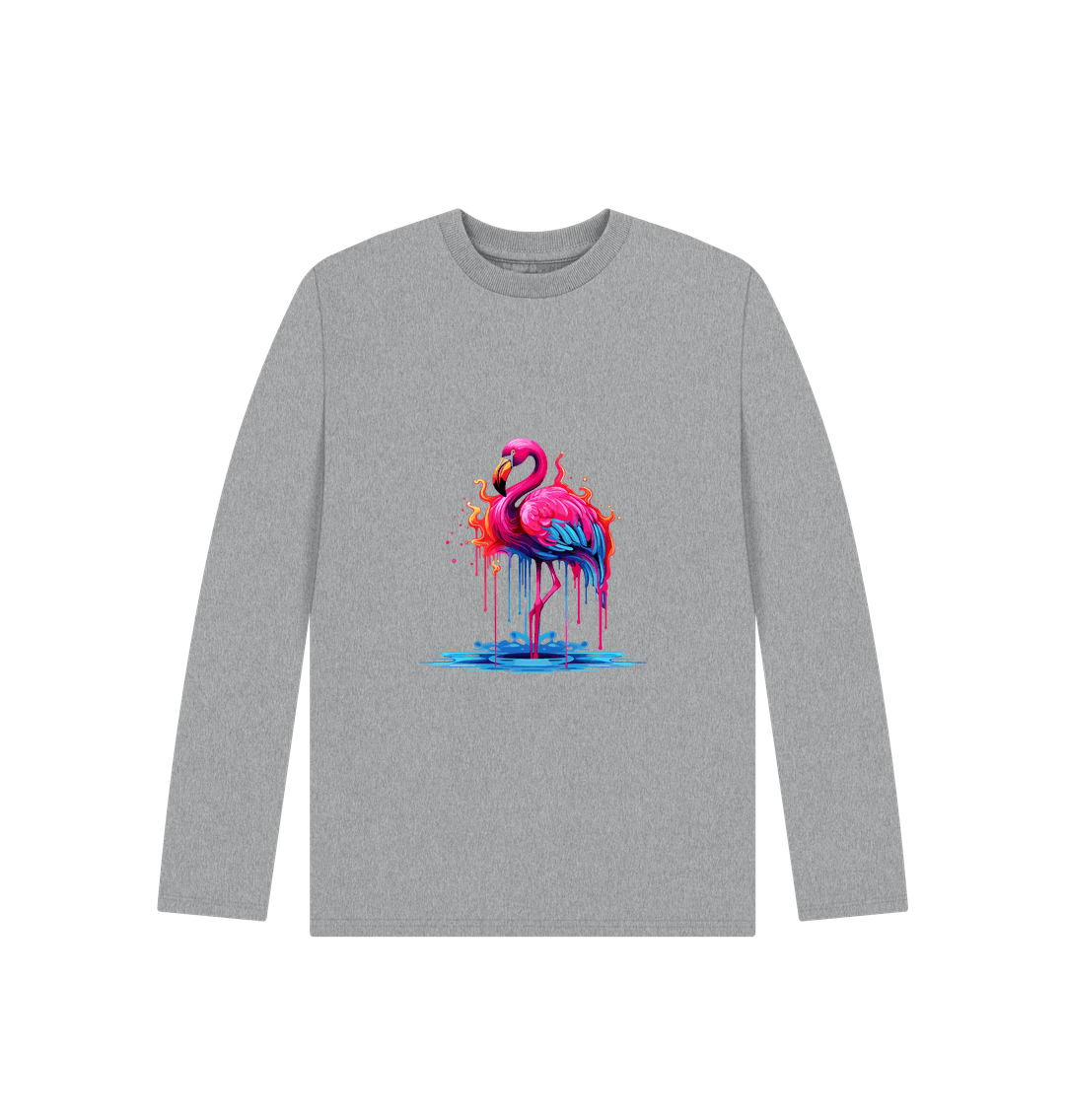 Athletic Grey Colour Drip Flamingo - Kids Organic Long Sleeve T-shirt