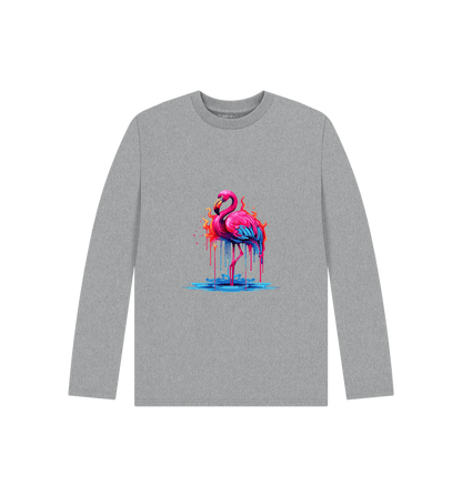 Athletic Grey Colour Drip Flamingo - Kids Organic Long Sleeve T-shirt