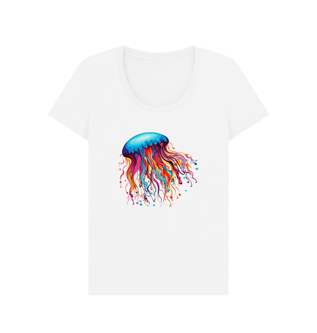 White Colour Drip Jellyfish Dance - Women's Scoop Neck T-shirt