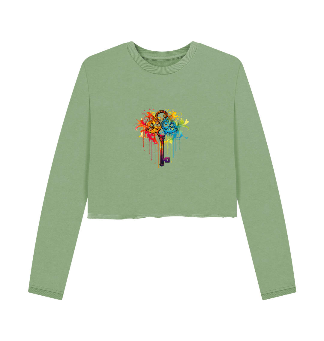 Sage Colour Drip Lock and Key - Women's Boxy Jumper