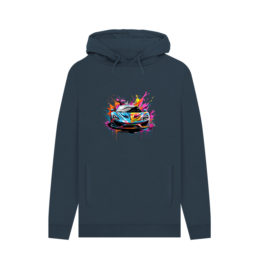 Navy Colour Drip Top Car - Men's Pullover Hoodie