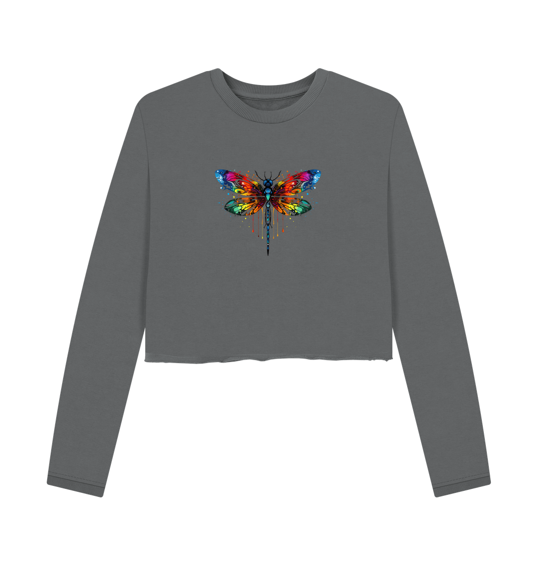 Slate Grey Colour Drip Dragonfly Queen - Women's Boxy Jumper