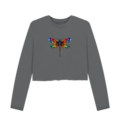 Slate Grey Colour Drip Dragonfly Queen - Women's Boxy Jumper