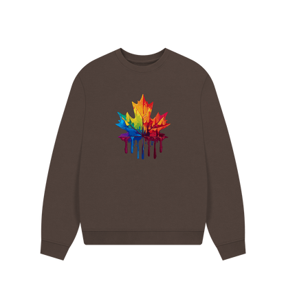 Chocolate Colour Drip Autumn Leaf - Women's Oversized Jumper