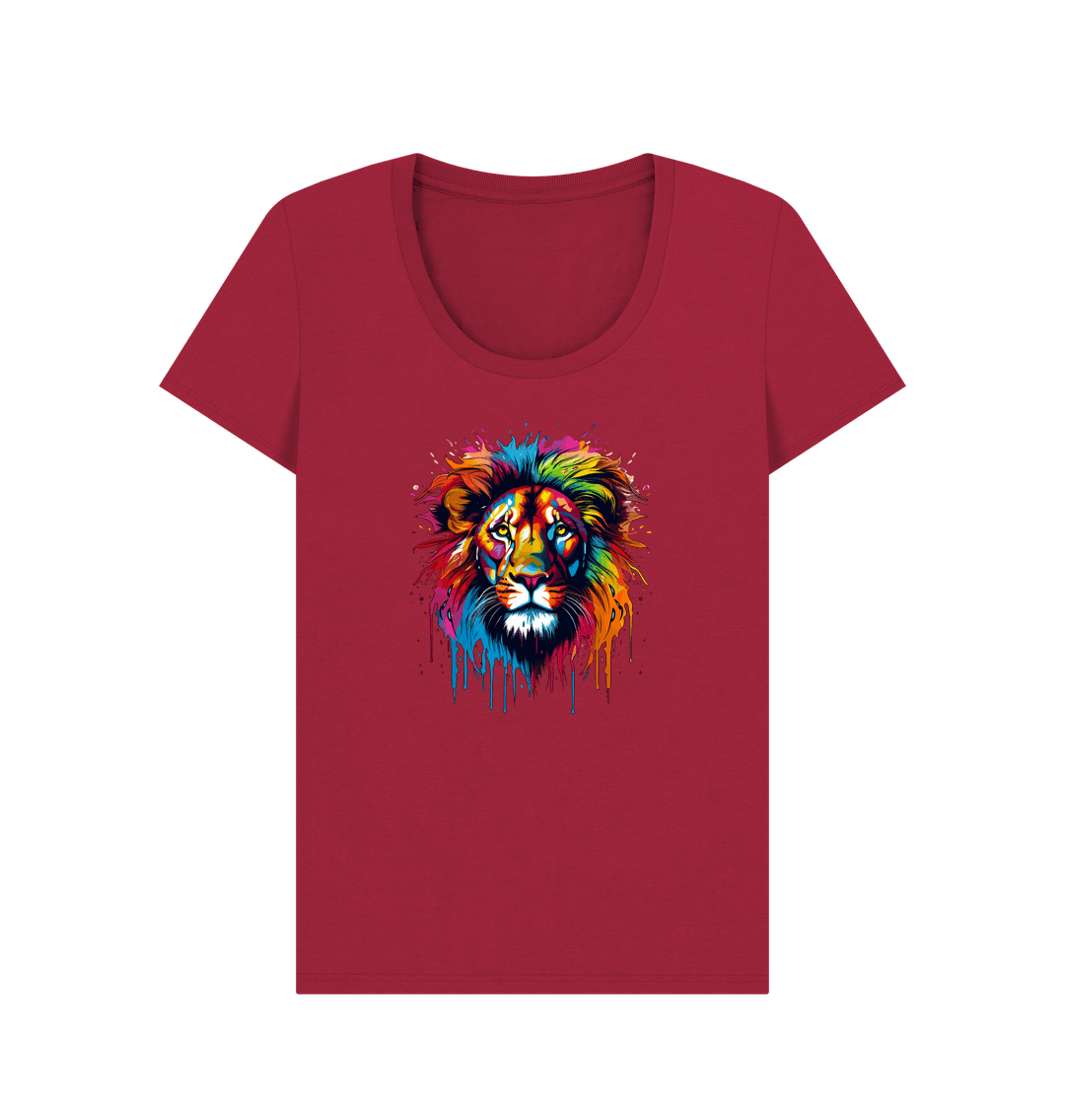 Cherry Colour Drip Lion - Women's Scoop Neck T-shirt