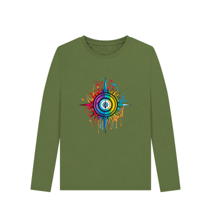 Khaki Printed Long Sleeve T Shirt Front