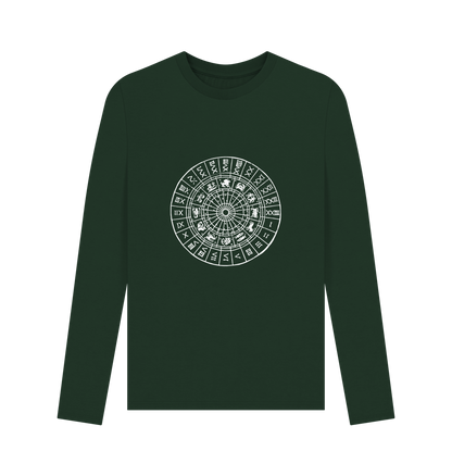 Dark green long-sleeved shirt with zodiac wheel design