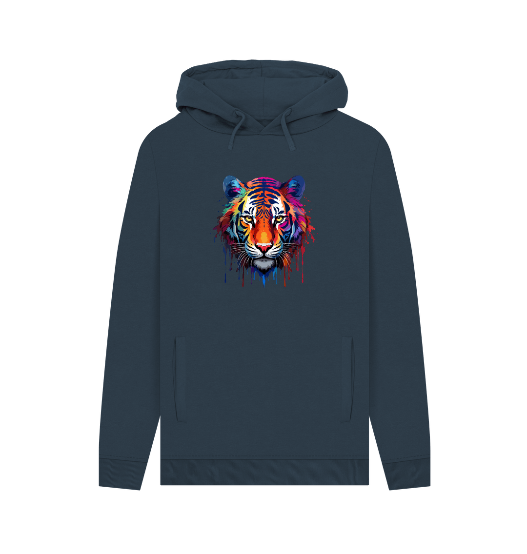 Navy Colour Drip Tiger - Mens Pullover Hoodie