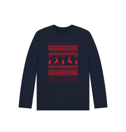 Navy Blue Christmas Motif - Kids' Organic Long Sleeve T-shirt