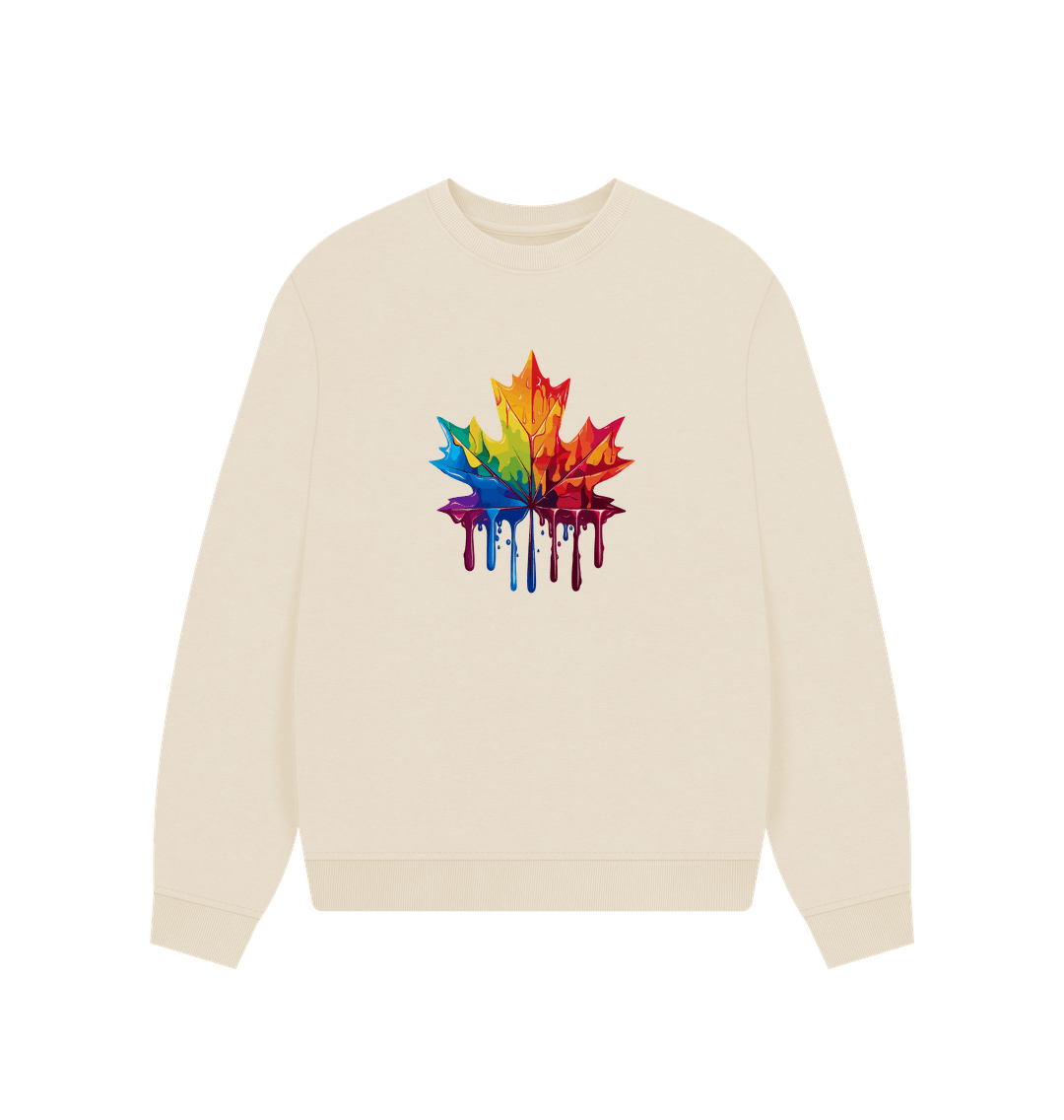 Oat Colour Drip Autumn Leaf - Women's Oversized Jumper